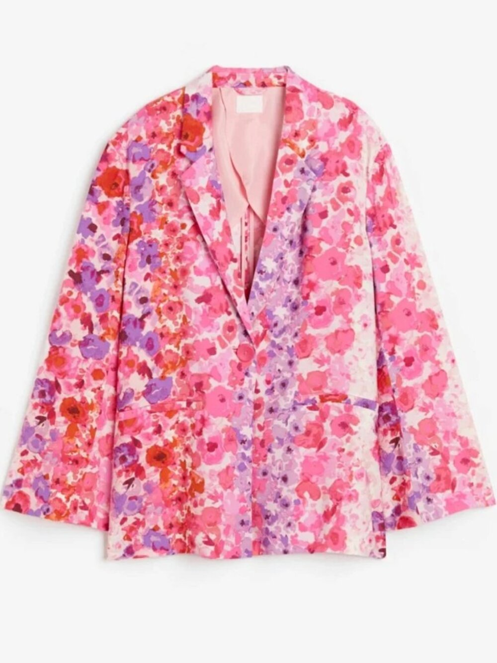 H&M Pink Floral Print Relaxed Blazer